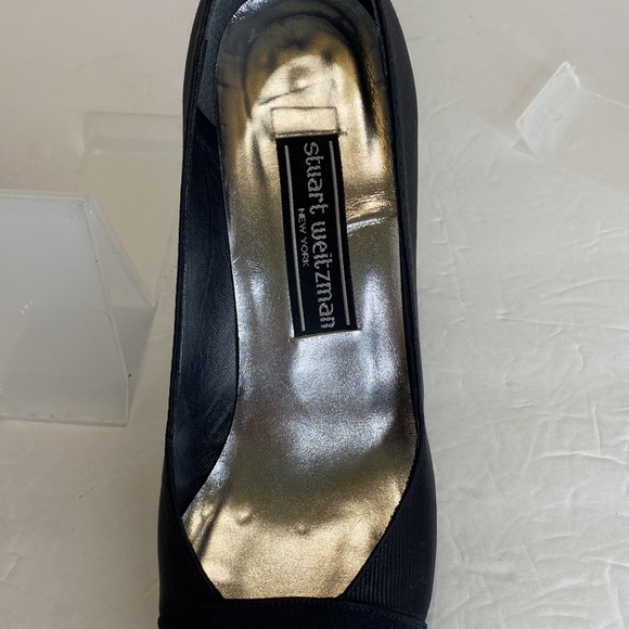 Stuart Weitzman Black Textured Pointed Toe Leather Soles 3.75" Heel Pumps 8.5 M - Picture 11 of 15